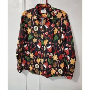 Fohemr mens medium funky ugly Christmas shirt longsleeve red green candy cane